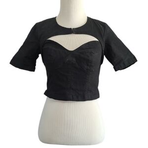 Stylish Black Cut-Out Short Sleeve Crop Top